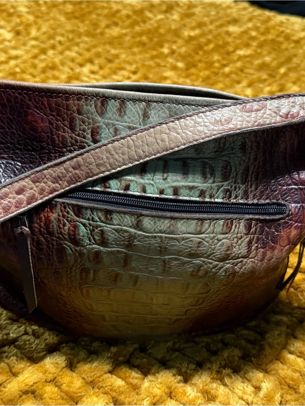 Moonstruck Textured Brown/Green Genuine Leather Concealed Carry Shoulder Bag